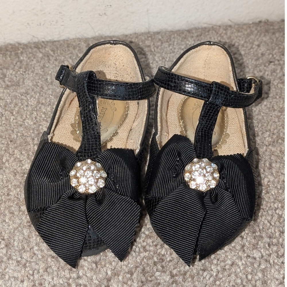 Joyfolie Toddler Girls Black T-Strap Mary Jane Flats with Bows Size 4 NEW‎